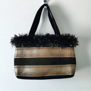 Gold fringe canvas shoulder bag